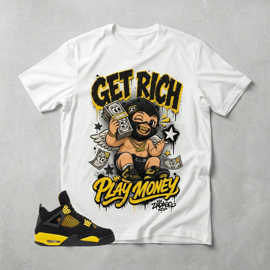 Yellow Thunder 4s Zadago Shirt Get Rich Play Money Graphic