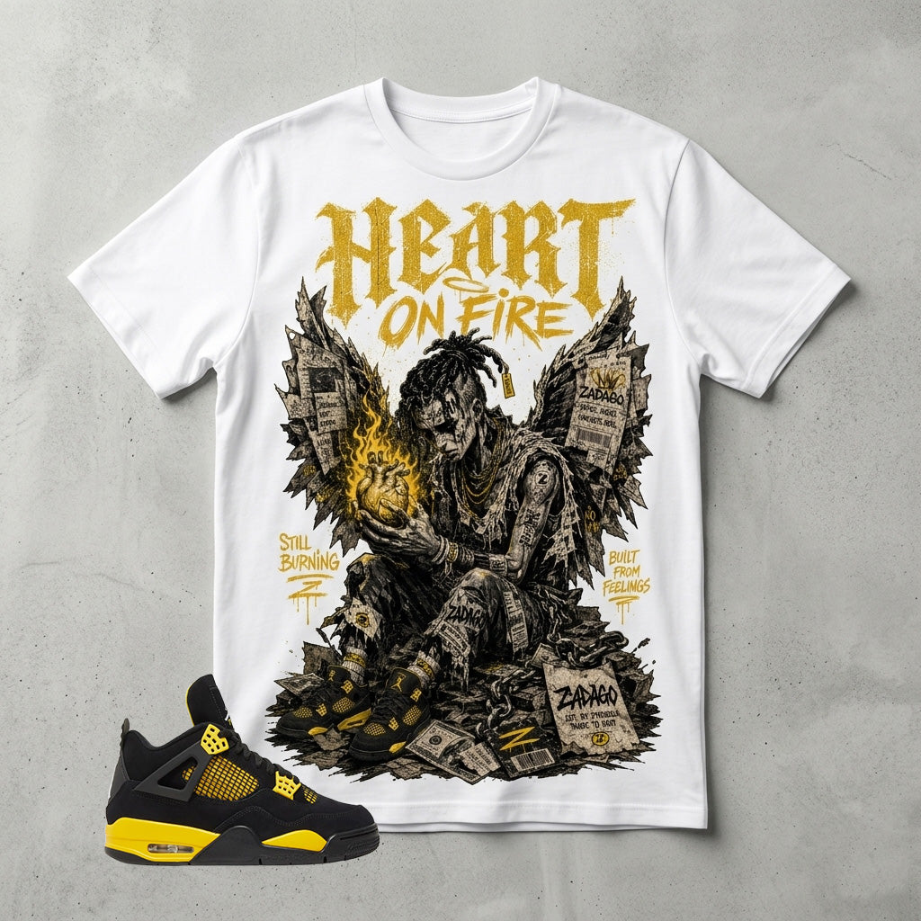Yellow Thunder 4s Zadago Shirt Heart On Fire Graphic