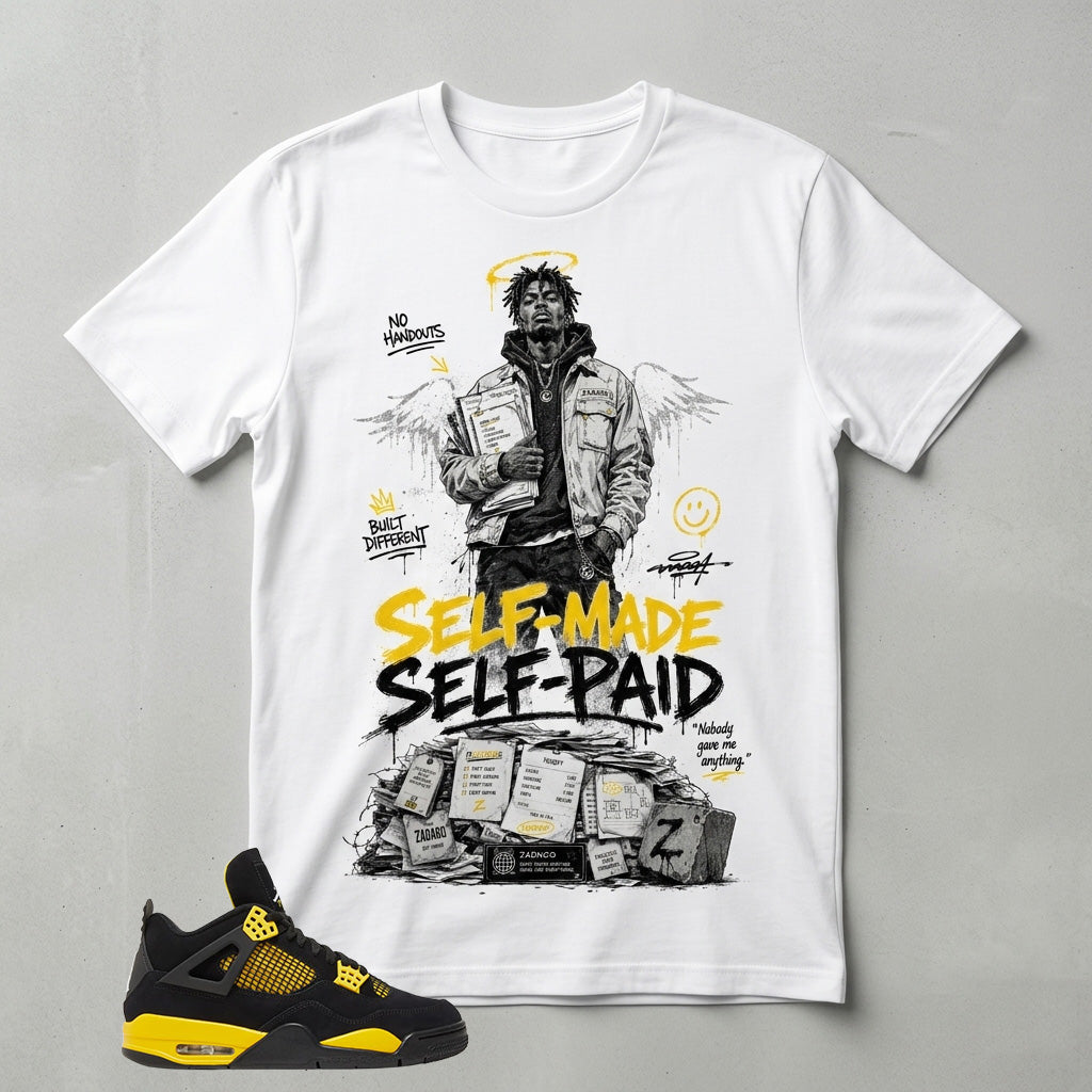 Yellow Thunder 4s Zadago Shirt Self Made, Self Paid Graphic